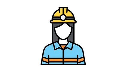 Fototapeta premium Simple graphic illustration of a female worker in a hard hat, emphasizing safety and the growing presence of women in various professional industrial fields