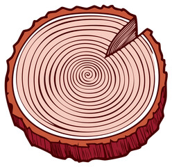 Fototapeta premium Illustration of a wood slice with rings showing age, vector design.