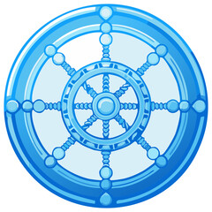 Wheel of Dharma Illustration Buddhism Eight Spokes Symbol in Blue Tones