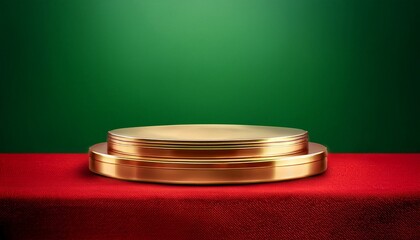 Golden Podium On The Red With Green Background