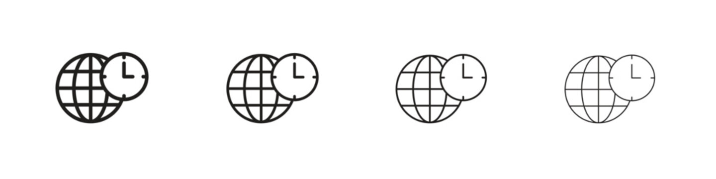 Time zones icons, Set of linear icons. Black linear palm icons