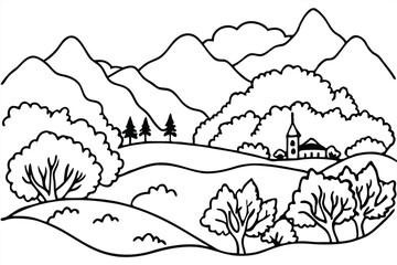 Fototapeta premium hand drawn landscapes coloring page line art silhouette vector illustration