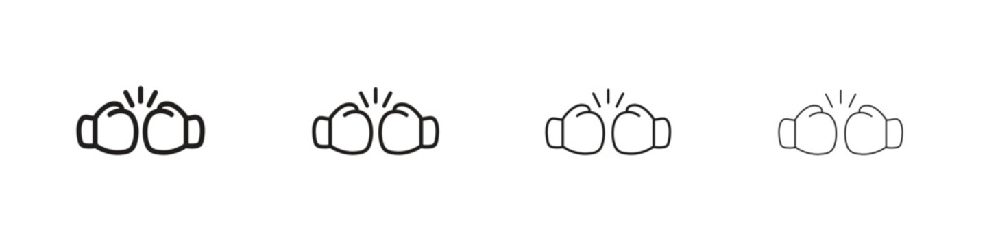 Two boxing gloves icons, Set of linear icons. Black linear palm icons