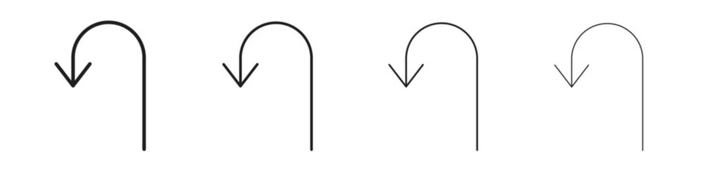 U turn icons, Set of linear icons. Black linear palm icons