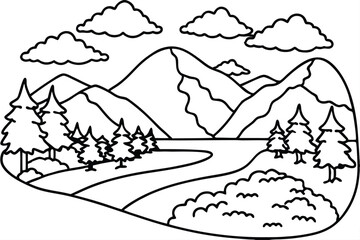 Fototapeta premium hand drawn landscapes coloring page line art silhouette vector illustration