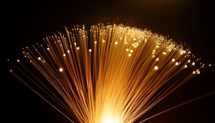 Glowing Golden Fiber Optic Light Strands Contrasted Against A Black Background