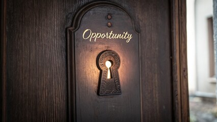 A wooden door with a keyhole revealing opportunity