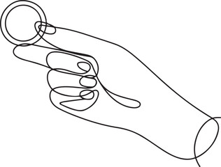Obraz premium Hand holding coin continuous one line drawing.one line vector illustration with out background.