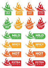 Spicy Level Labels with Chili and Flame Icons, Chili Pepper Heat Level Warning Icons, Spicy Heat Level Labels for Food Packaging