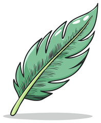 Obraz premium Cartoon Style Green Feather Plume Isolated Vector Art
