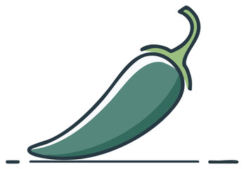 Stylized green chili pepper with thick outline and layered shading isolated on white background
