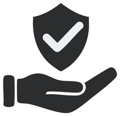 Offering Protection and Trust Symbol: Hand Holding Shield with Check Mark, Security and Assurance Icon