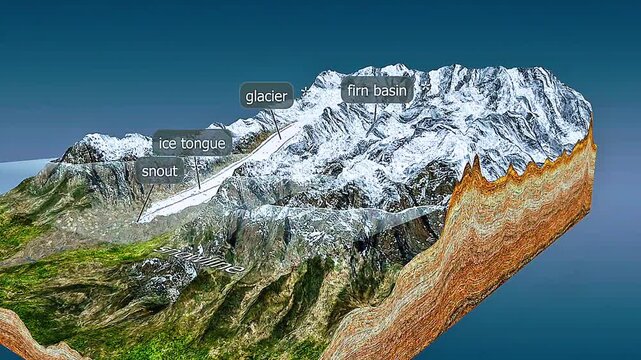 Glaciers are large, slow-moving ice masses that shape landscapes and store freshwater in polar regions.