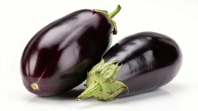 two large dark purple eggplants food isolated on white video