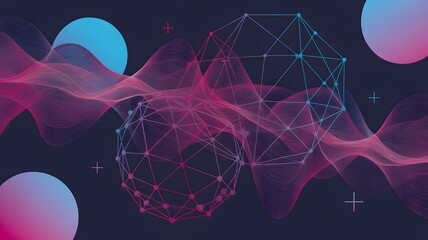 Abstract digital landscape of interconnected networks and vibrant data waves