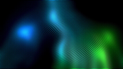 Obraz premium Dotted Gradient: Blue and Green Halftone Pattern on Black Background