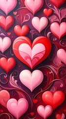 Romantic hearts on a patterned background