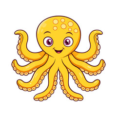 Cute Yellow Cartoon Octopus Character Illustration