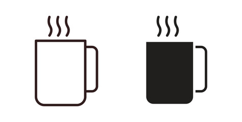 Hot coffee Mug icons. thin line and glyph vector icons pack on white background