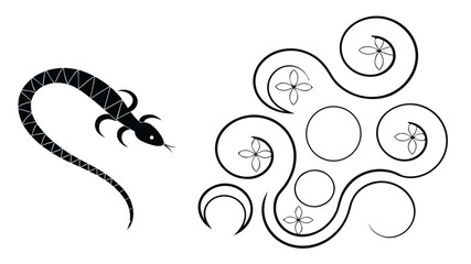 Vector illustration snake and floral swirl pattern