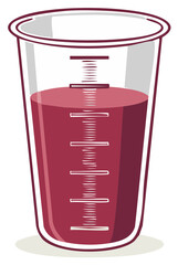 Glass measuring cup filled with red liquid and clear measurement lines