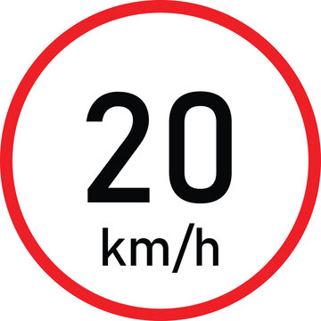 20 km/h Speed Limit Vector Sign | Traffic Speed Restriction Symbol, Road Safety Warning Icon, Maximum Speed Regulation Pictogram, Flat Vector EPS PNG JPG.