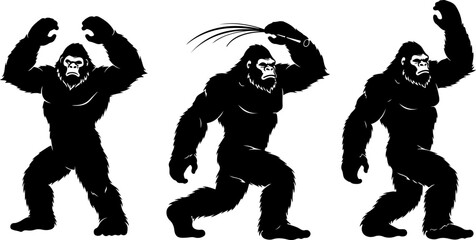 Bigfoot Evolution Silhouette Walking Progression Vector Art