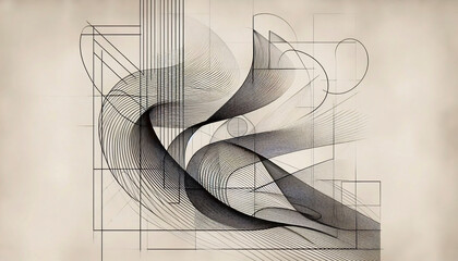 A minimalist wall art with architectural elements, Ai generated image