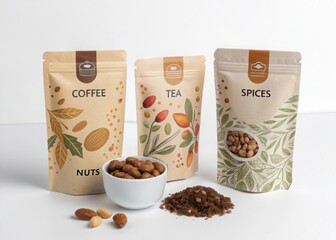 Assorted food packages isolated on white background