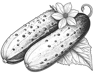 Two cucumbers with flower and leaf