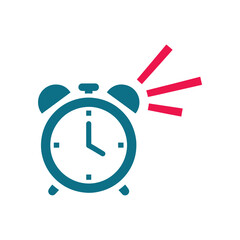 Blue alarm clock with red lines bursting out