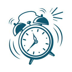 Blue alarm clock with sound waves and alarm symbol