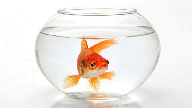 goldfish in a glass bowl isolated on white video