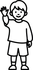 Smiling Boy Waving Hand Outline Vector Illustration for Kids Education and Coloring Books
