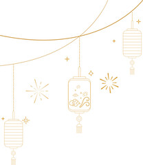 Hanging Chinese Lanterns with Decorative Cloud Lines