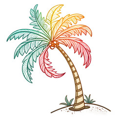 Colorful palm tree on sandy beach