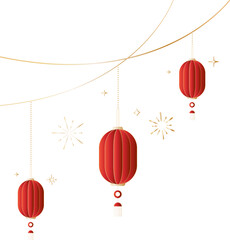Elegant Hanging Chinese Lantern Line Art Decoration for Lunar New Year