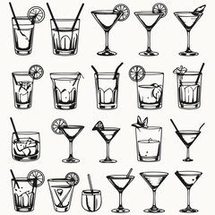 cocktails simple vector icons sketch illustration vector