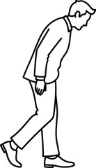 Sad Man Walking Line Art Illustration, Depressed Male Silhouette, Minimalist Outline Vector