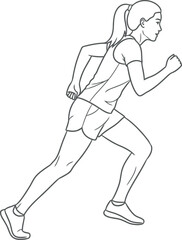 Fototapeta premium Line Art Illustration of Athletic Woman Running in Sportswear for Fitness and Health Concepts