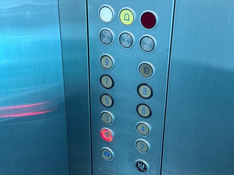 Close-up of a modern elevator control panel with floor selection buttons - Powered by Adobe