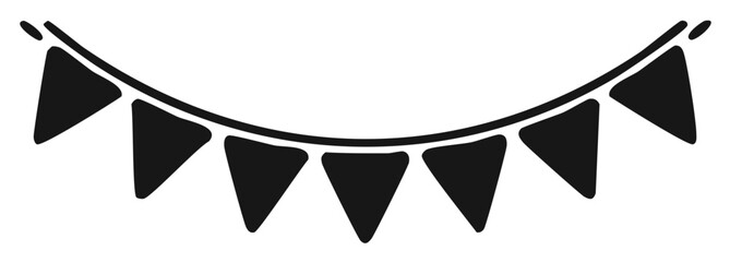 Black and white garland of triangular pennant flags for festive decoration.