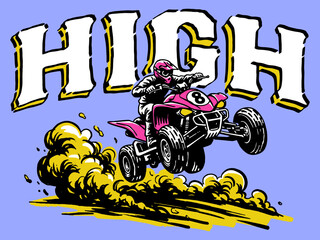 High Quad ATV Jump Illustration: Vintage Streetwear Vector Art, Off-Road Racing, Adrenaline Rush Design © Tri