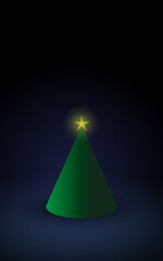 Vertical Minimal Abstract Christmas Tree with Golden Star on Dark Background