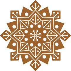 Christmas gingerbread cookie decorated with white icing in a snowflake shape. Vector illustration isolated on a white background.
