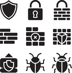 Security shield, padlock key, cybersecurity protection, firewall data, safety lock, bug virus, system defense, privacy guard