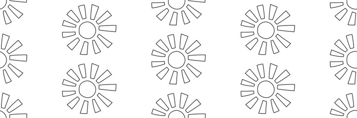 Seamless pattern with minimal geometric suns. Modern doodle vector background for summer design. Vector illustration on an isolated background.