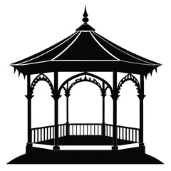 gazebo line art silhouette vector illustration