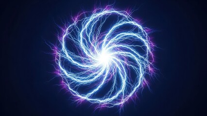 Backround of a swirling vortex of bright electric energy showcasing brilliant blue and purple lightning effects