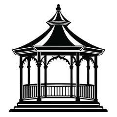 gazebo line art silhouette vector illustration